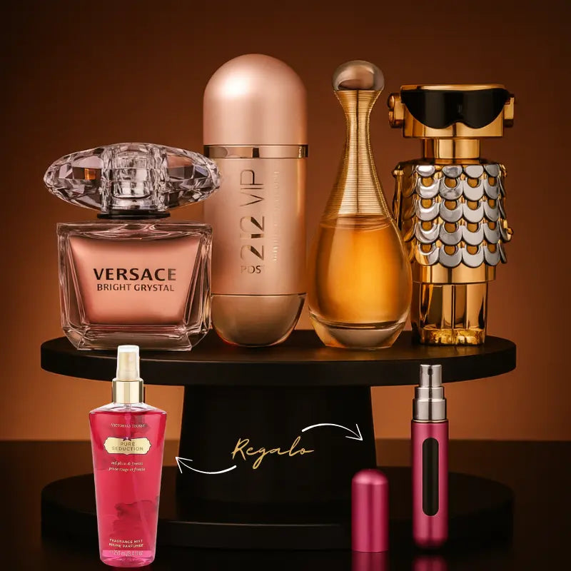 Kit 4 Perfumes Jadore, 212 Vip Rose, Fame, Bright Crystal